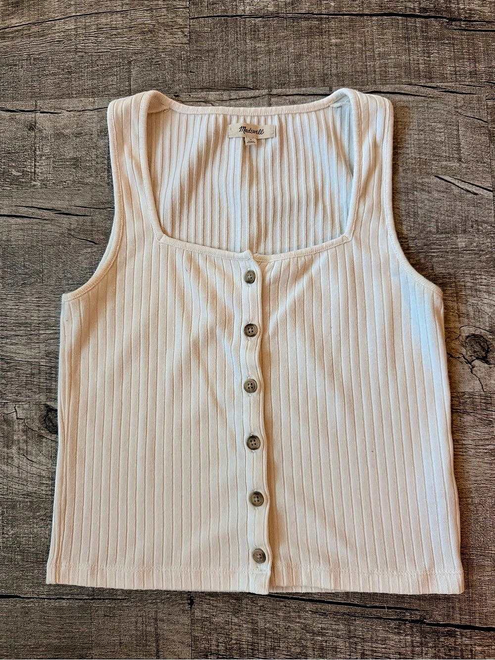 Madewell Ribbed Button-Front Crop Tank Cream Size Small